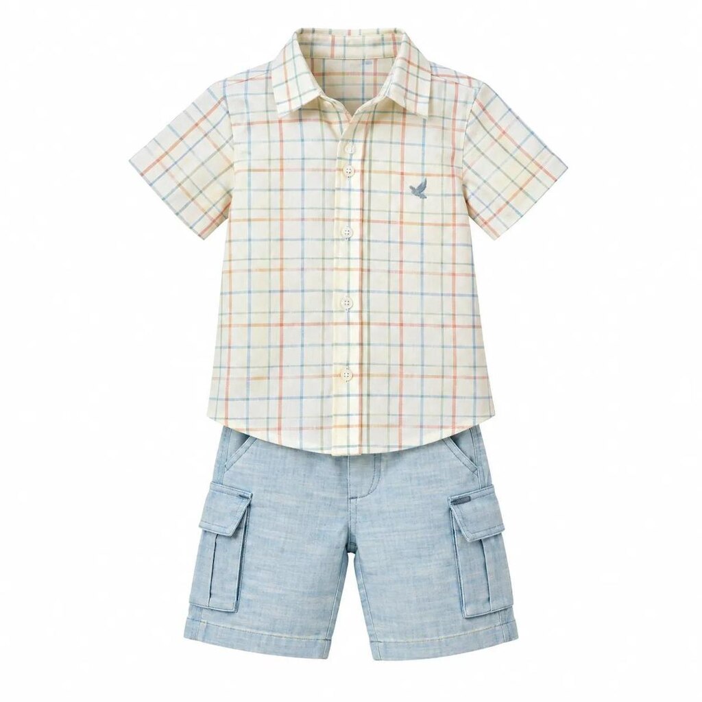 Conjunto Precoce Xadrez Azul com Vermelho