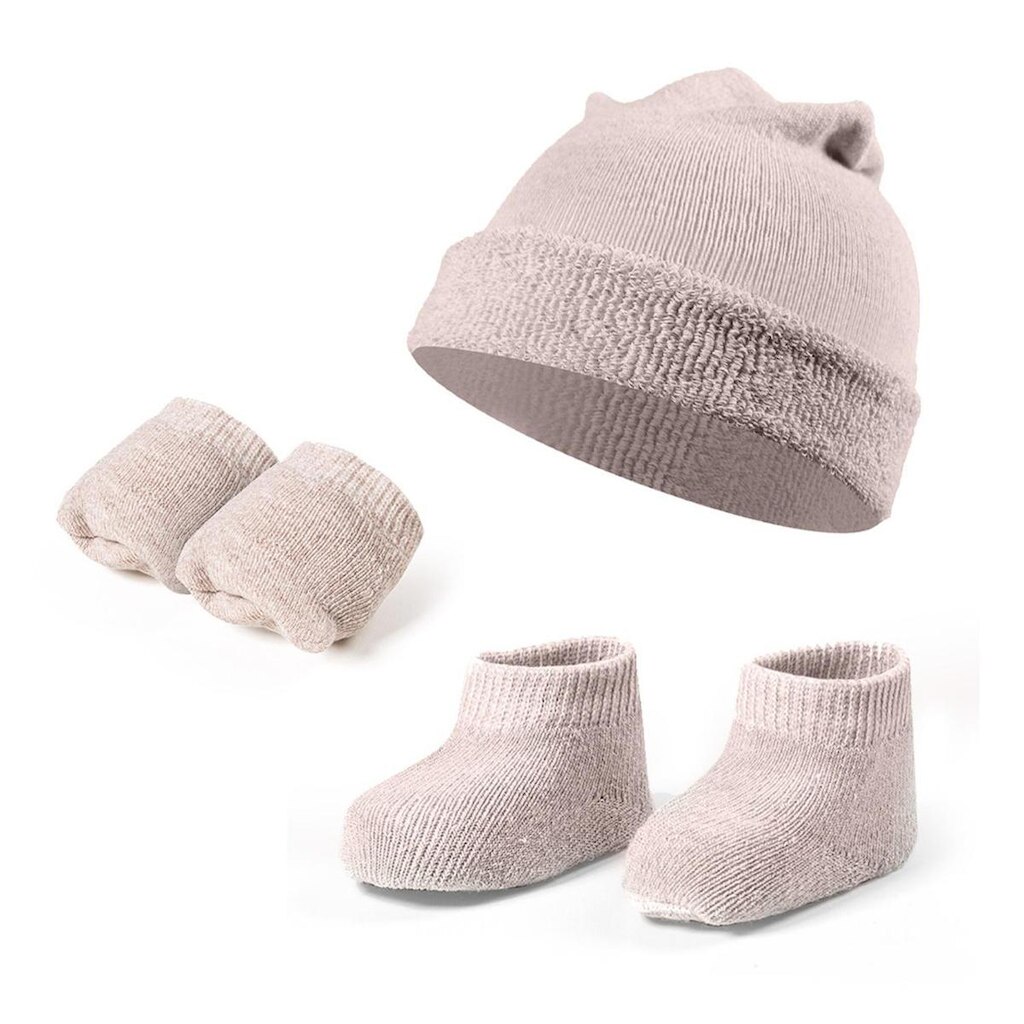 Conjunto Recem Nascido Touca Luvinha Meia Atoalhado Algodao