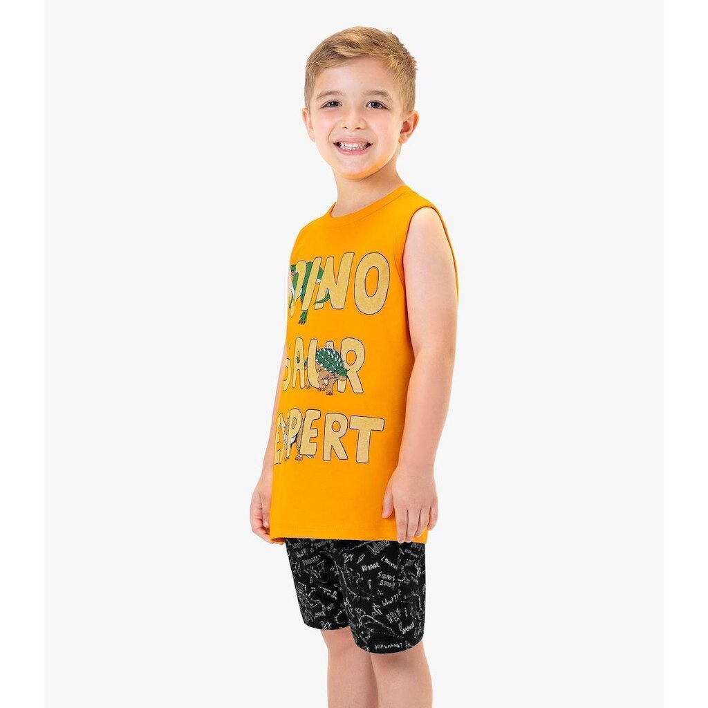 Conjunto Regata Com Bermuda Dino Rovi Kids Laranja