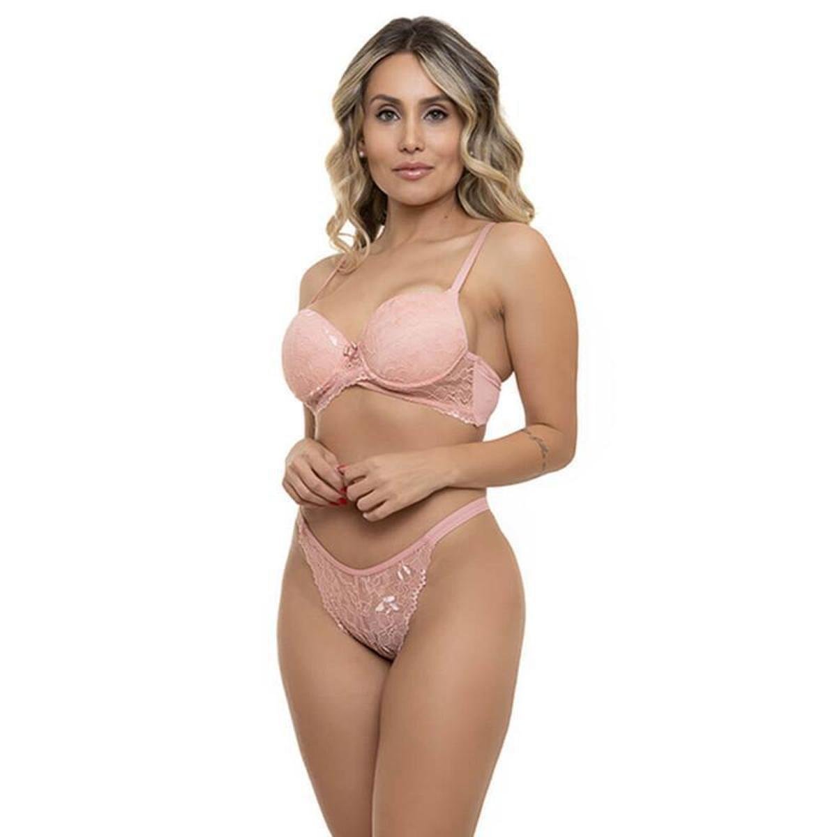 Conjunto Rendado Rosa Sepie 24230 Com Bojo - Rosa Menor preço em Conjunto Rendado Rosa Sepie 24230 Com Bojo - Rosa