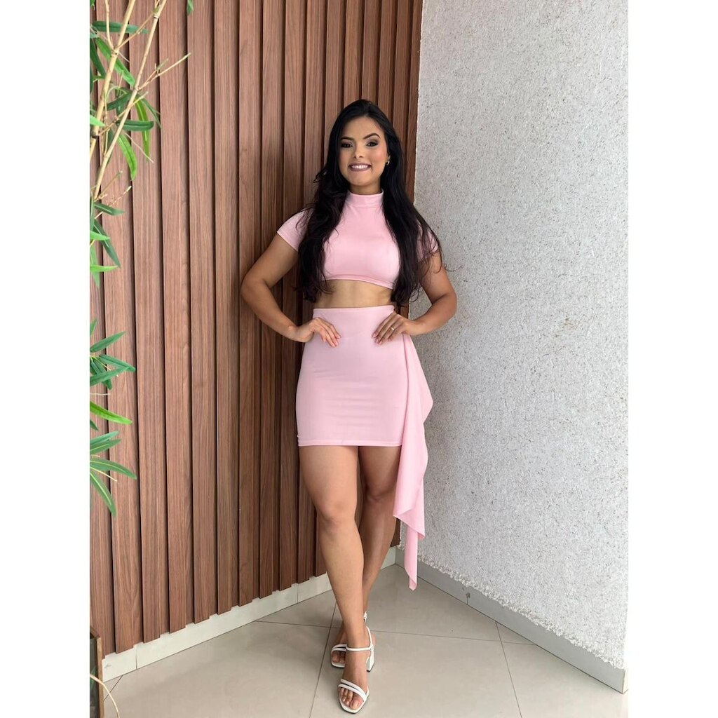 Conjunto Saia Franzido Com Tira Cropped Bojo Gola Alta Crisconf