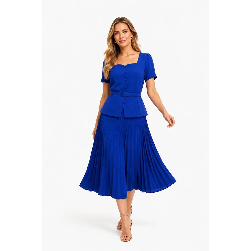 Conjunto Saia Midi D Bell Outlet Fashion Plissada Azul