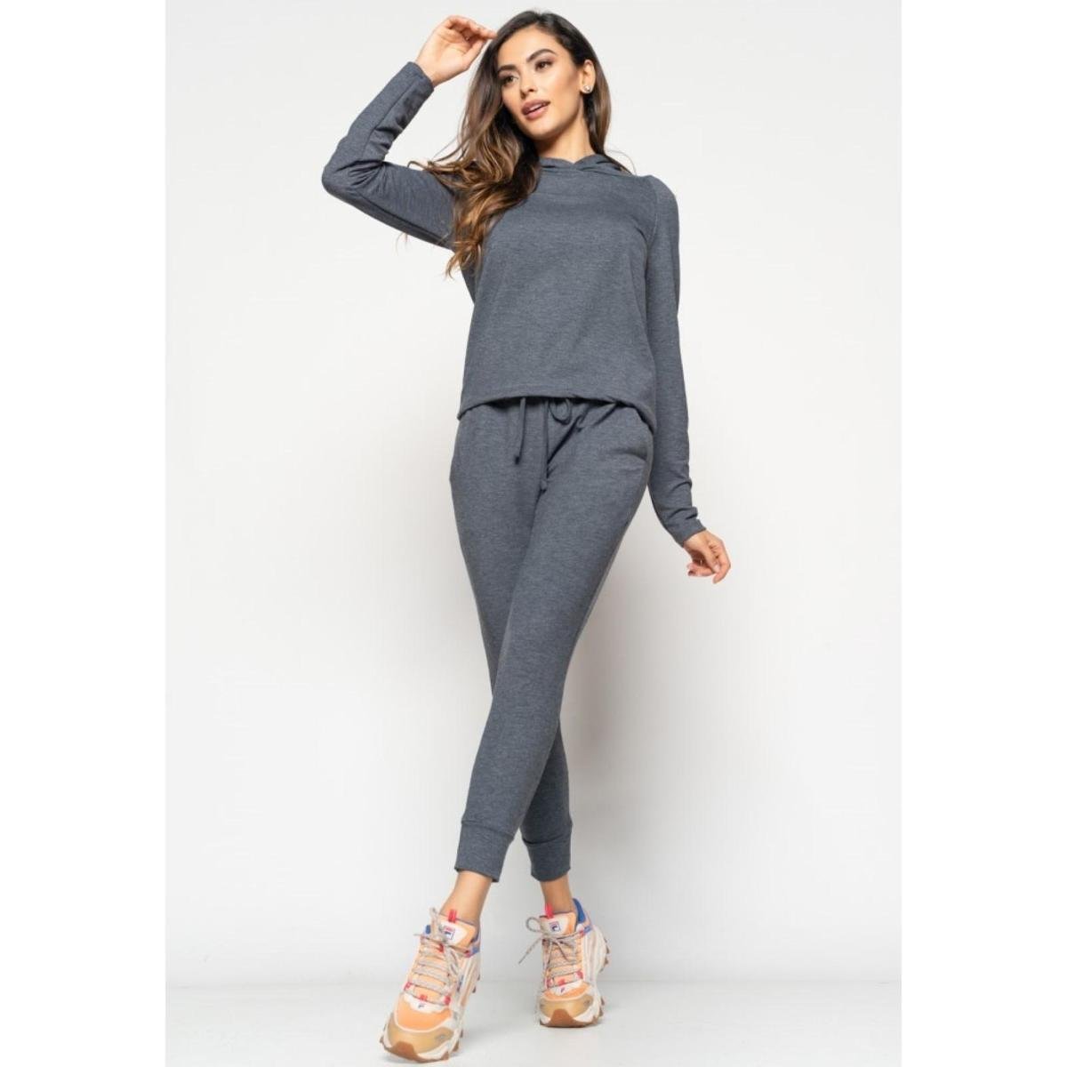 Conjunto Salvatore Comfy Com Casaco Capuz e Jogger Moletinho - Grafite Menor preço em Conjunto Salvatore Comfy Com Casaco Capuz e Jogger Moletinho - Grafite