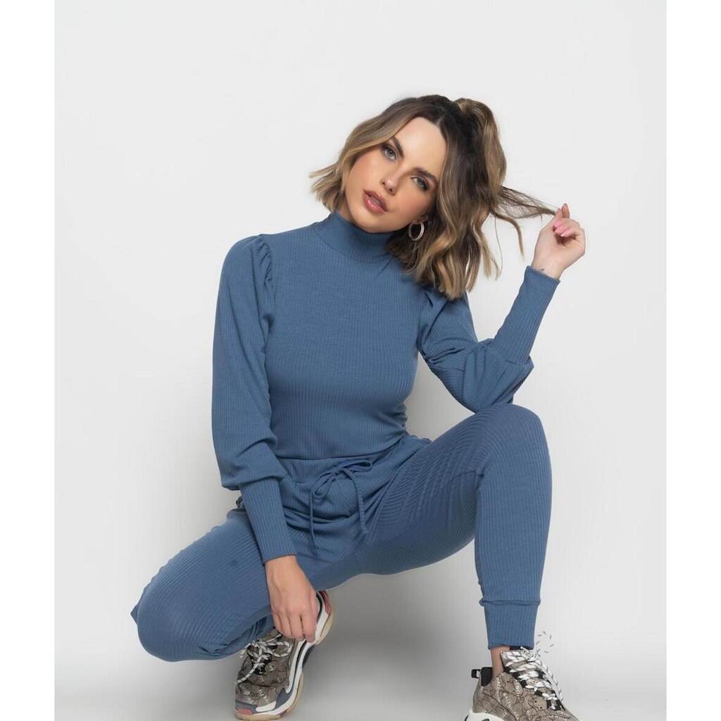 Conjunto Salvatore Fashion Comfy Blusa Princesa Manga Longa Jogger Canelada Feminino