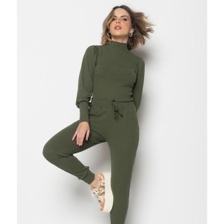 Conjunto Salvatore Fashion Comfy Blusa Princesa Manga Longa Jogger Canelada Feminino