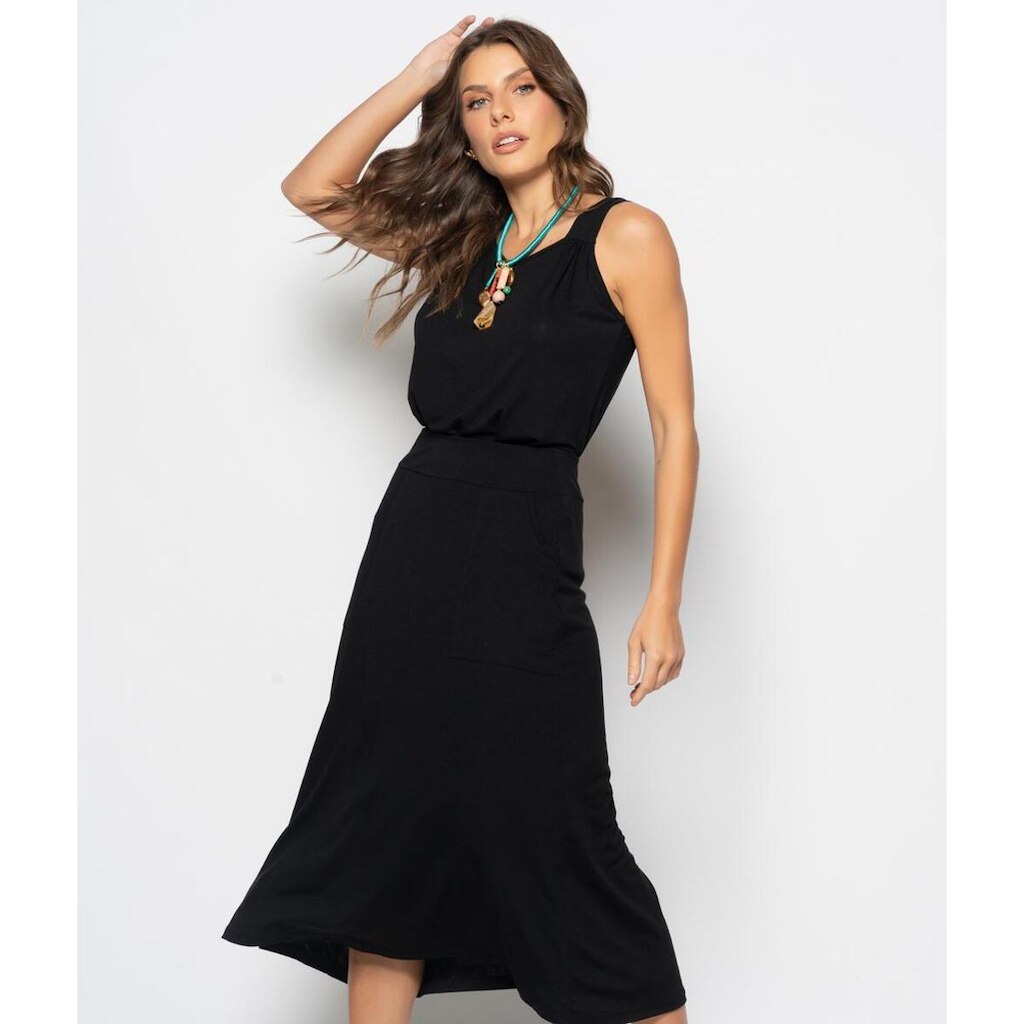 Conjunto Salvatore Fashion Regata Drapeada Saia Midi Malha Feminino
