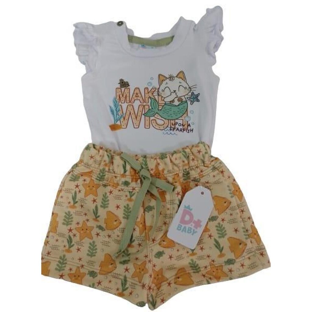 Conjunto Shorts + Blusa Luxo Bebê Menina D+ Baby Verão 60205 - Laranja - G ( 9 - 12 MESES )