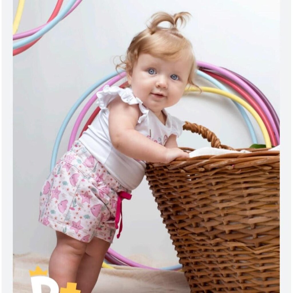 Conjunto Shorts + Blusa Luxo Bebê Menina D+ Baby Verão 60205 - Rosa - M ( 6 - 9 MESES )