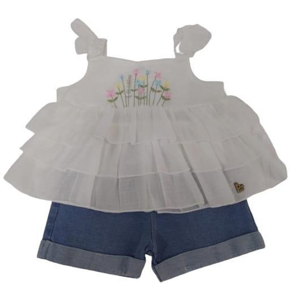 Conjunto Shorts + Blusa Luxo Bebê Menina D+ Baby Verão 60225 - Rosa - M ( 6 - 9 MESES )