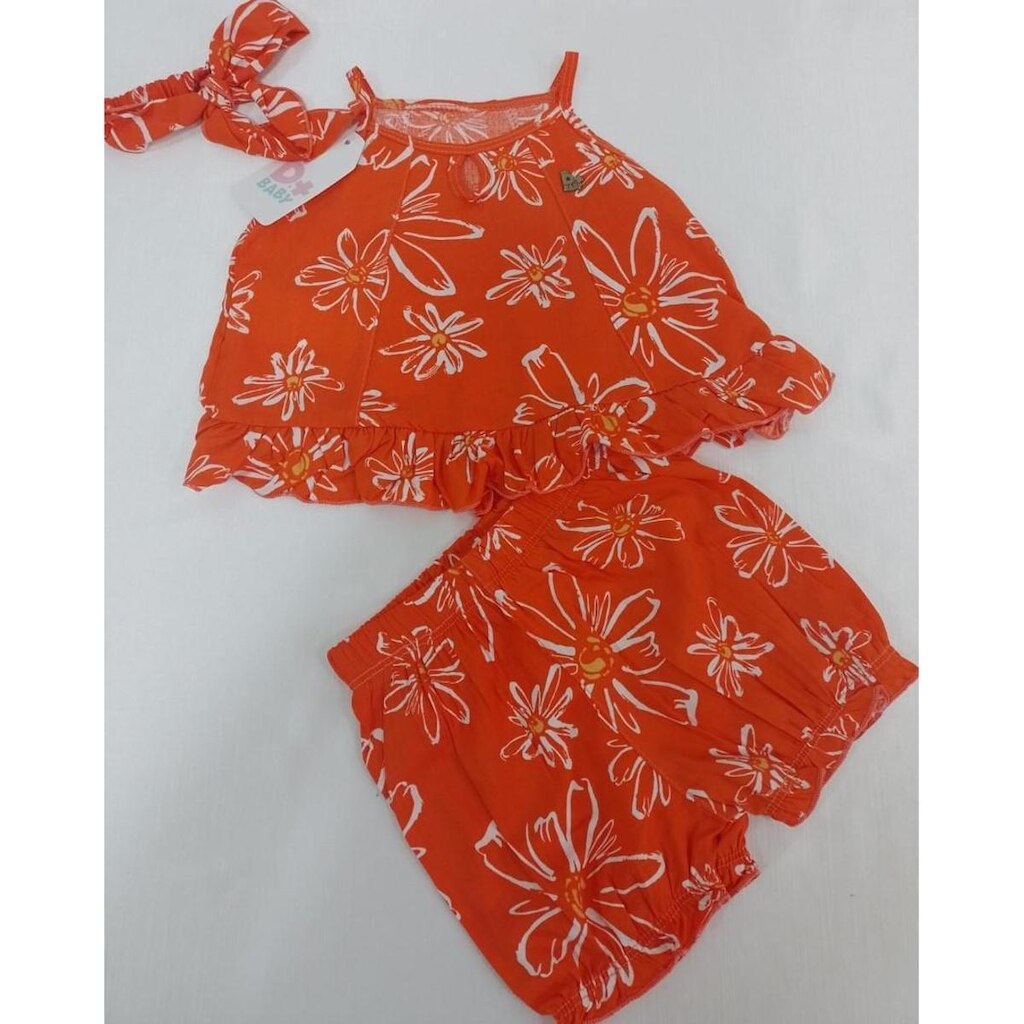 Conjunto Shorts + Blusa Luxo Bebê Menina Verão D+ Baby 60200 - Laranja - GG ( 12 -18 MESES )