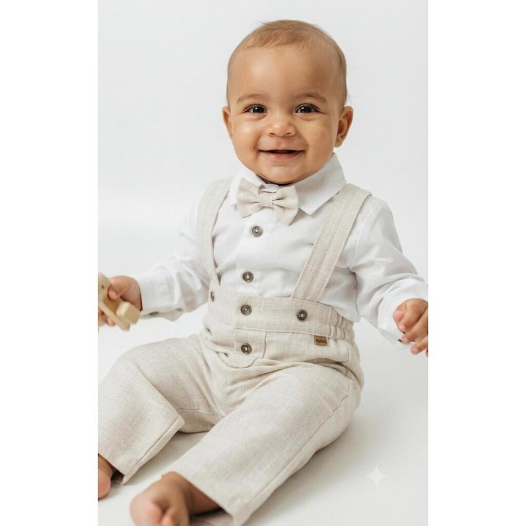 Conjunto Social Linho Bebê Menino Batizado Suspensório DTuia