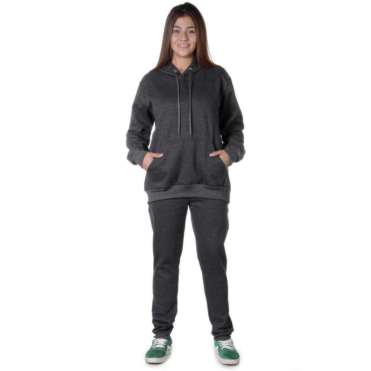 Conjunto Suffix Moletom Fechado Canguro Com Bolso E Capuz Feminino - Chumbo Menor preço em Conjunto Suffix Moletom Fechado Canguro Com Bolso E Capuz Feminino - Chumbo
