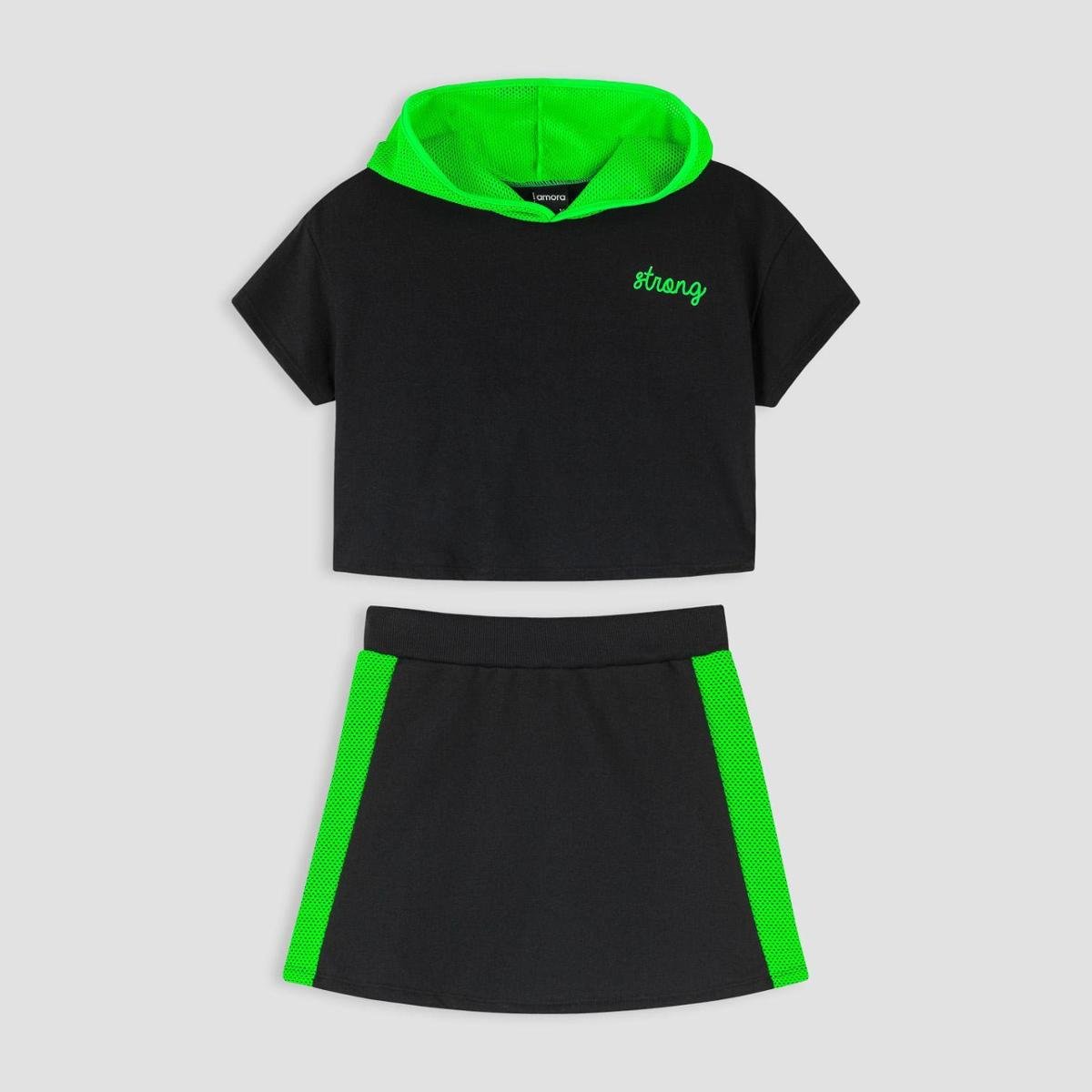 Conjunto Teen Feminino Blusa com capuz + Short Amora 51734.12948.12 Amora - Preto Menor preço em Conjunto Teen Feminino Blusa com capuz + Short Amora 51734.12948.12 Amora - Preto