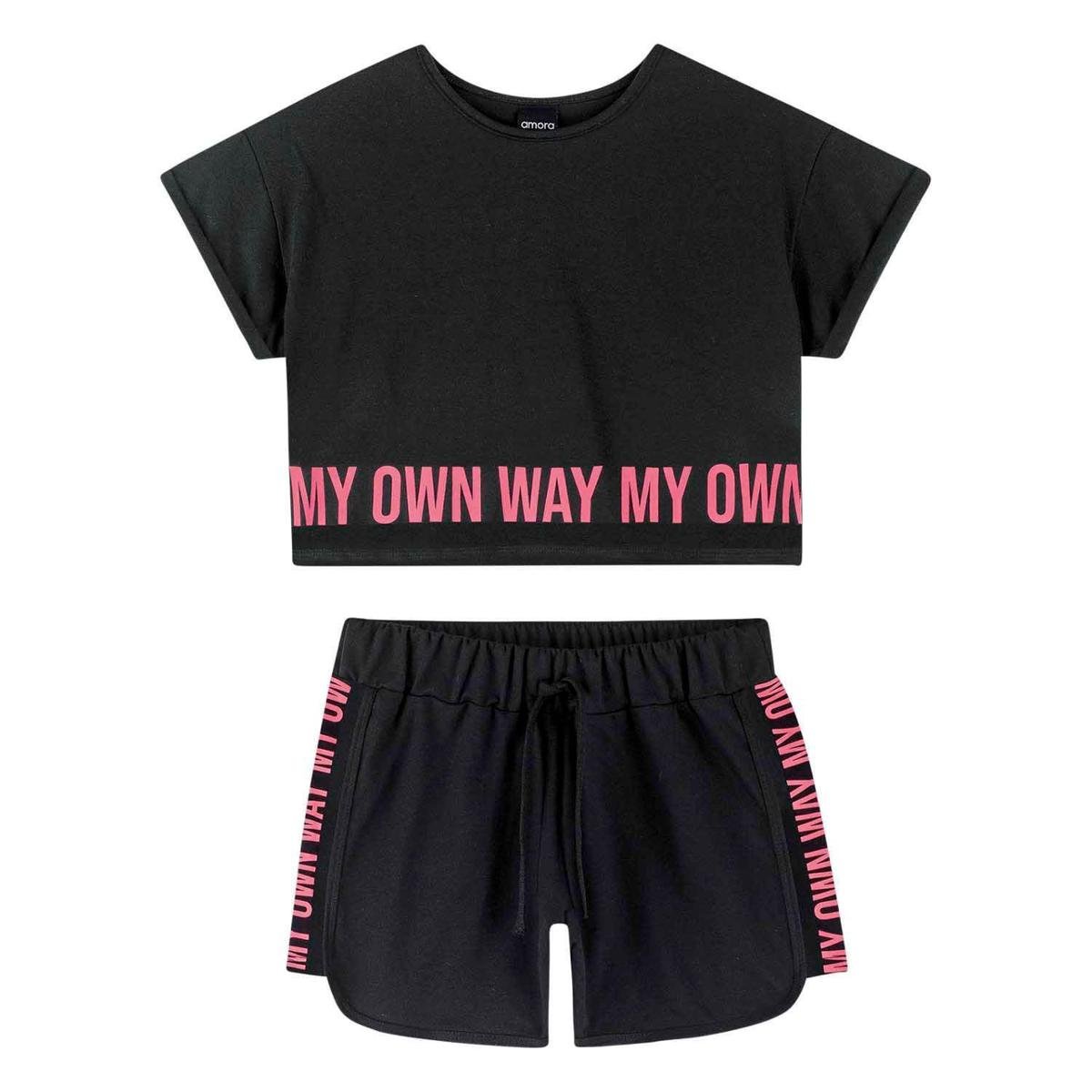 Conjunto Teen Feminino Blusa + Short Amora 51664.12969.16 Amora - Preto Menor preço em Conjunto Teen Feminino Blusa + Short Amora 51664.12969.16 Amora - Preto
