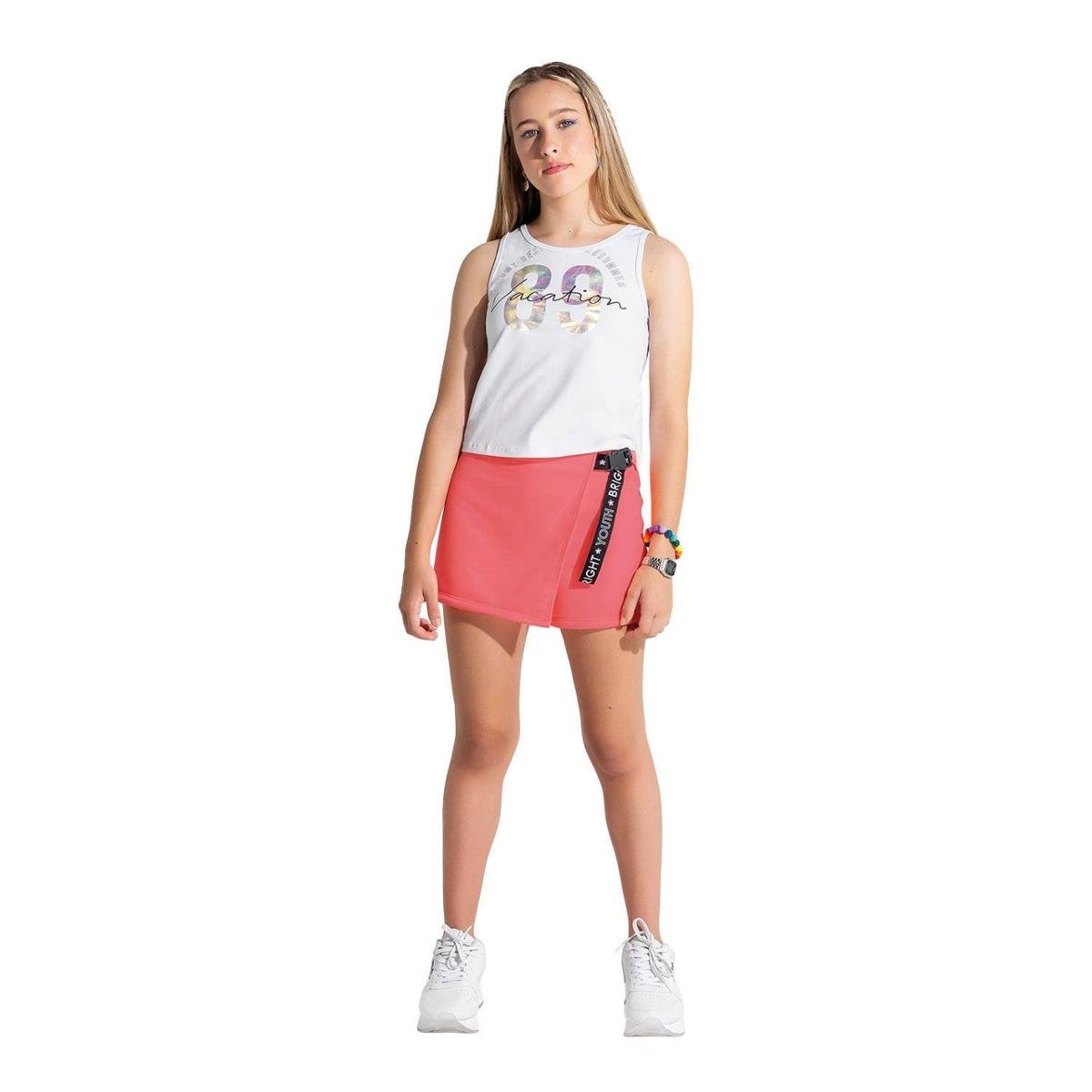 Conjunto Teen Feminino Blusa + Short-Saia Amora 51667.12968.14 Amora - Branco+Rosa Menor preço em Conjunto Teen Feminino Blusa + Short-Saia Amora 51667.12968.14 Amora - Branco+Rosa