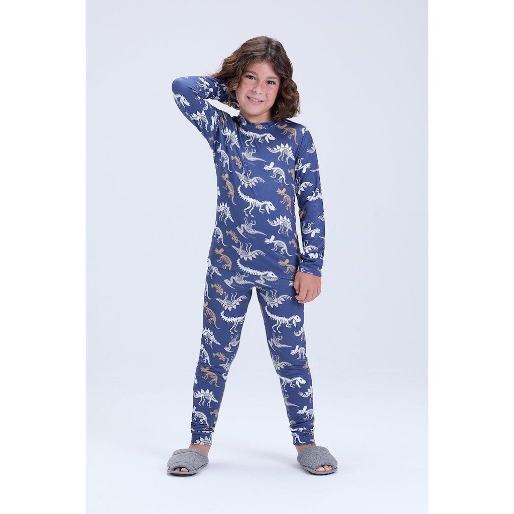 Conjunto Térmico de Inverno Infantil Masculino Dinossauro