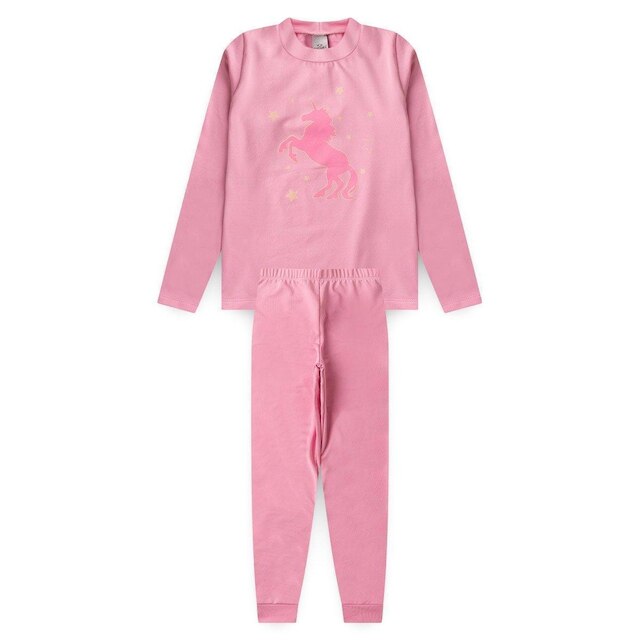 Conjunto Térmico Infantil Brilha no Escuro Feminino Rosa