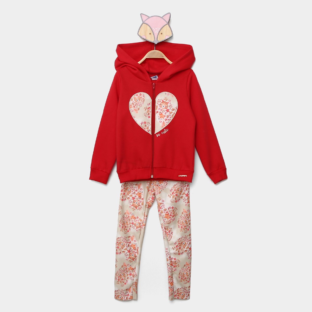 Conjuntos Longo Moletom Felpado c/ Capuz e Legging Molecotton Floral Marlan 22682 - Vermelho Menor preço em Conjuntos Longo Moletom Felpado c/ Capuz e Legging Molecotton Floral Marlan 22682 - Vermelho