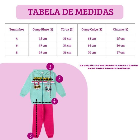 Conjuntos Moletom Infantil Feminino Blusa Calça Flanelado Agasalho Menina Capuz Ziper Punho