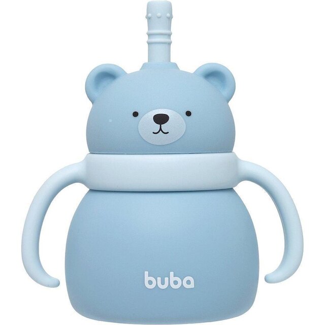 Copo de Silicone Buba Com Canudo Ursinho Azul
