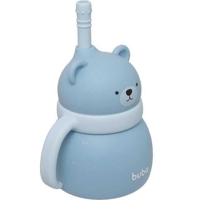 Copo de Silicone Buba Com Canudo Ursinho Azul
