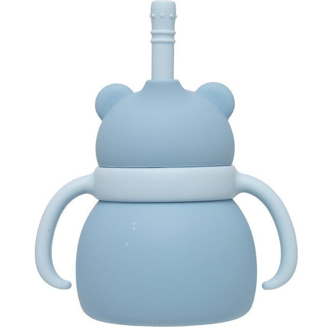 Copo de Silicone Buba Com Canudo Ursinho Azul