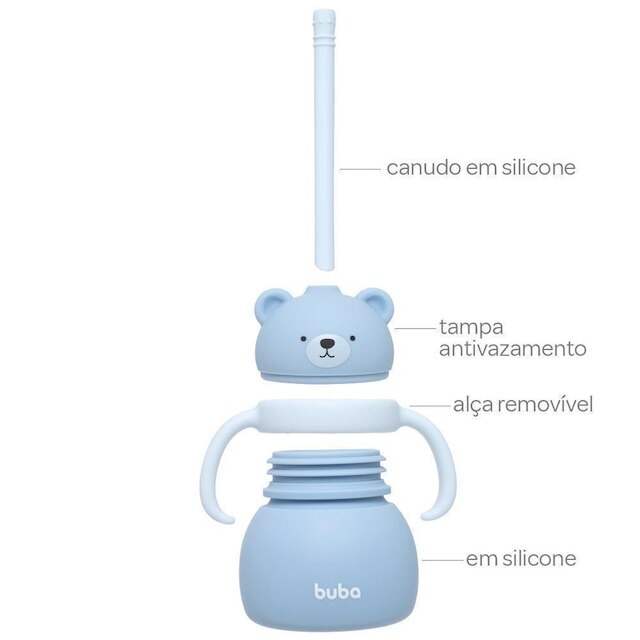 Copo de Silicone Buba Com Canudo Ursinho Azul