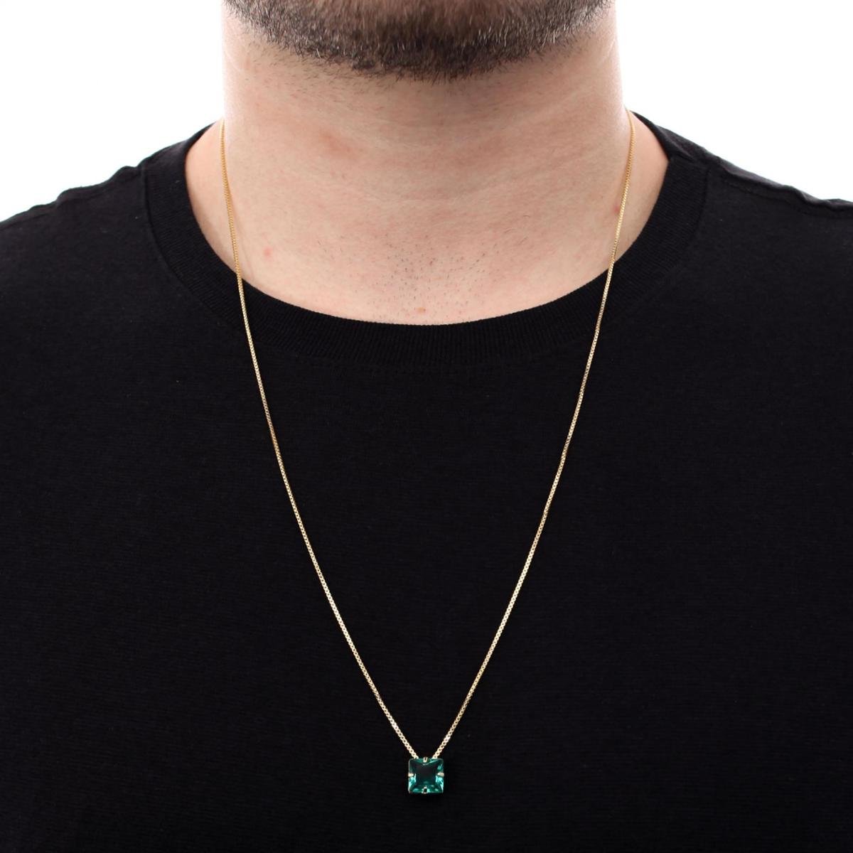 Corrente 1mm Veneziana 70cm e Pingente de Pedra Verde Esmeralda Banhado a Ouro 18k Menor preço em Corrente 1mm Veneziana 70cm e Pingente de Pedra Verde Esmeralda Banhado a Ouro 18k