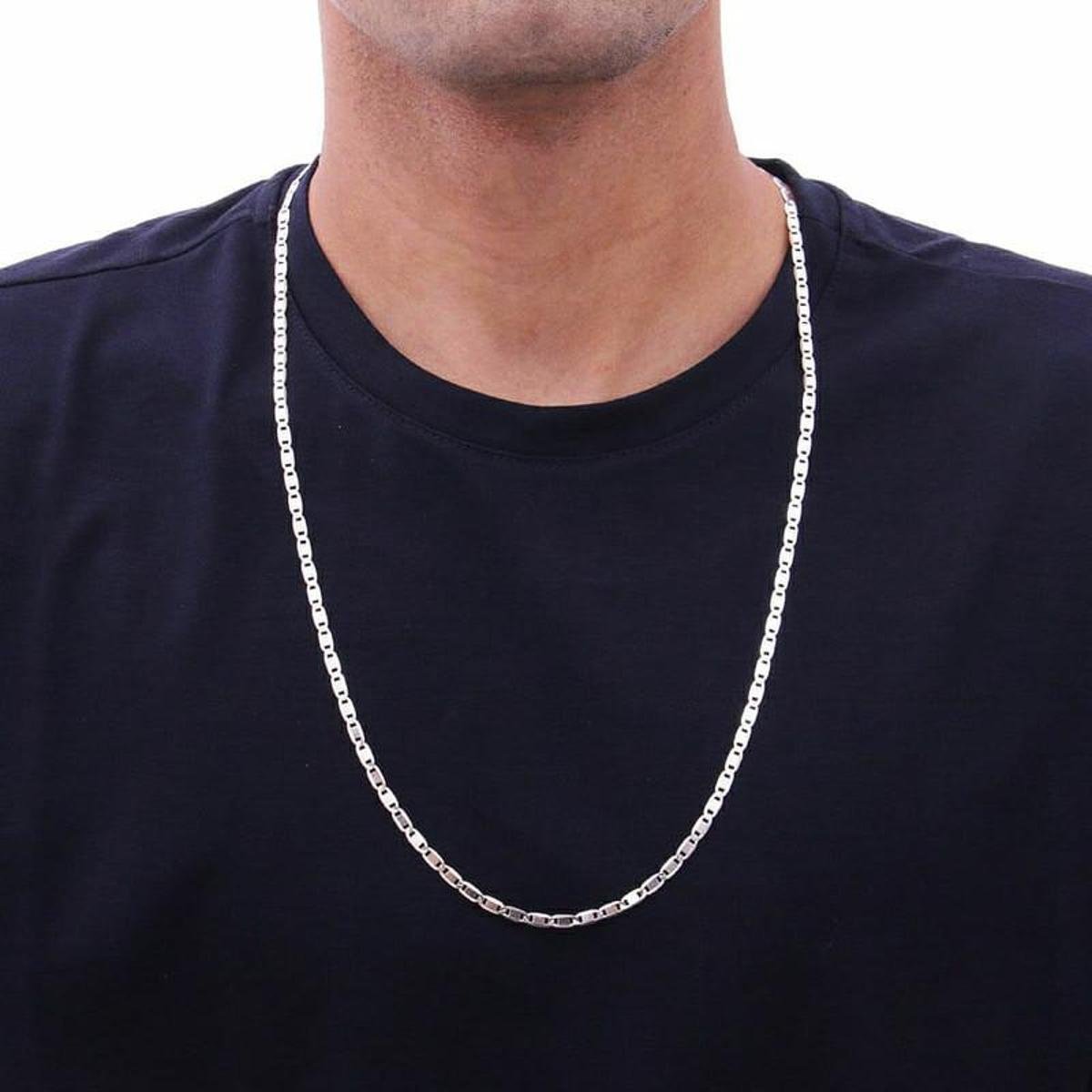 Corrente de prata 925 masculina 60cm modelo piastrine - Prata Menor preço em Corrente de prata 925 masculina 60cm modelo piastrine - Prata