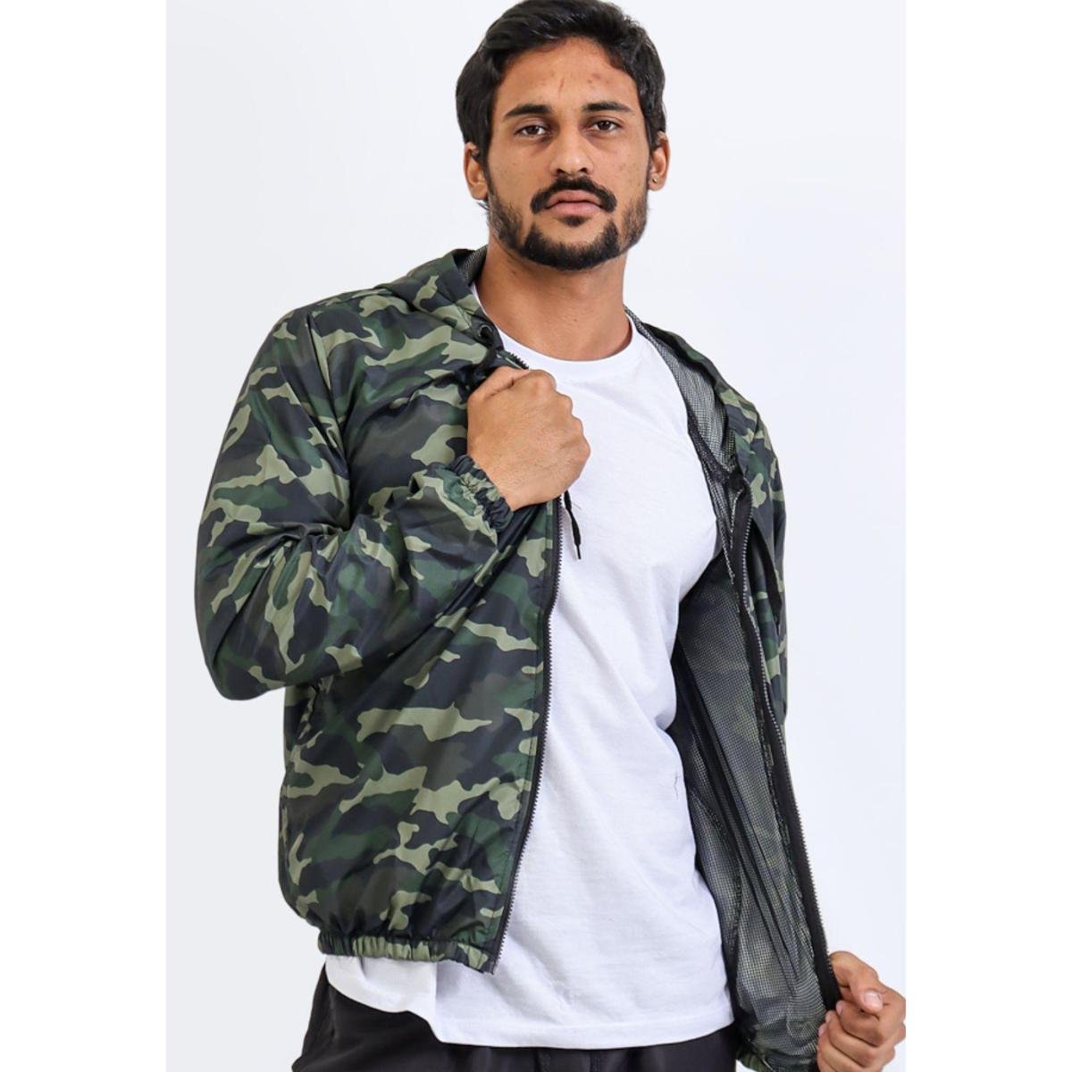 Corta Vento Com Zíper e Capuz Jaqueta Masculina Quebra Vento - Camuflado Menor preço em Corta Vento Com Zíper e Capuz Jaqueta Masculina Quebra Vento - Camuflado