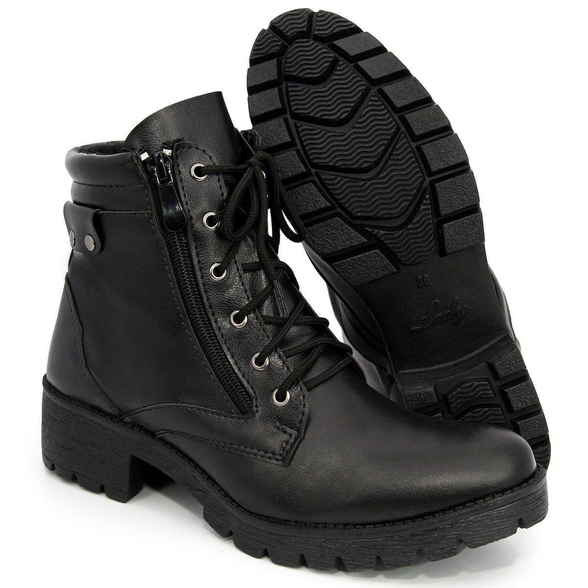 Coturno Bota Feminina Cano Curto Couro Conforto Flex Anti Estresse Lady Original - Preto Menor preço em Coturno Bota Feminina Cano Curto Couro Conforto Flex Anti Estresse Lady Original - Preto