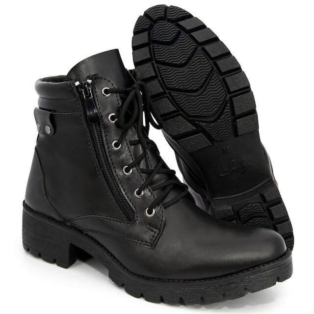 Coturno Bota Feminina Preta Sintético Macio Flexível Confortável