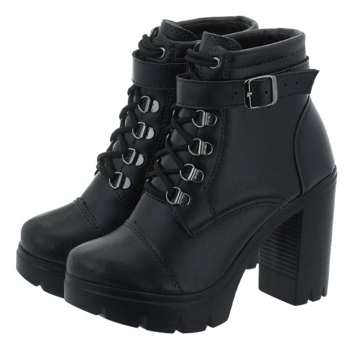 Coturno bota feminino salto plataforma tratorado com fivela metálica Menor preço em Coturno bota feminino salto plataforma tratorado com fivela metálica