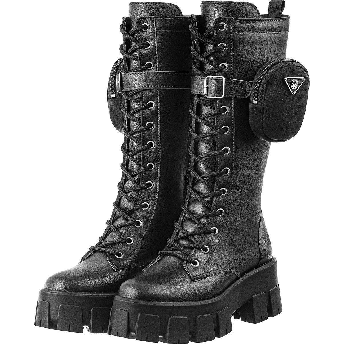 Coturno Bota GiGiL Alto Tratorado Bolsinha Lateral Feminino - Preto |  Zattini