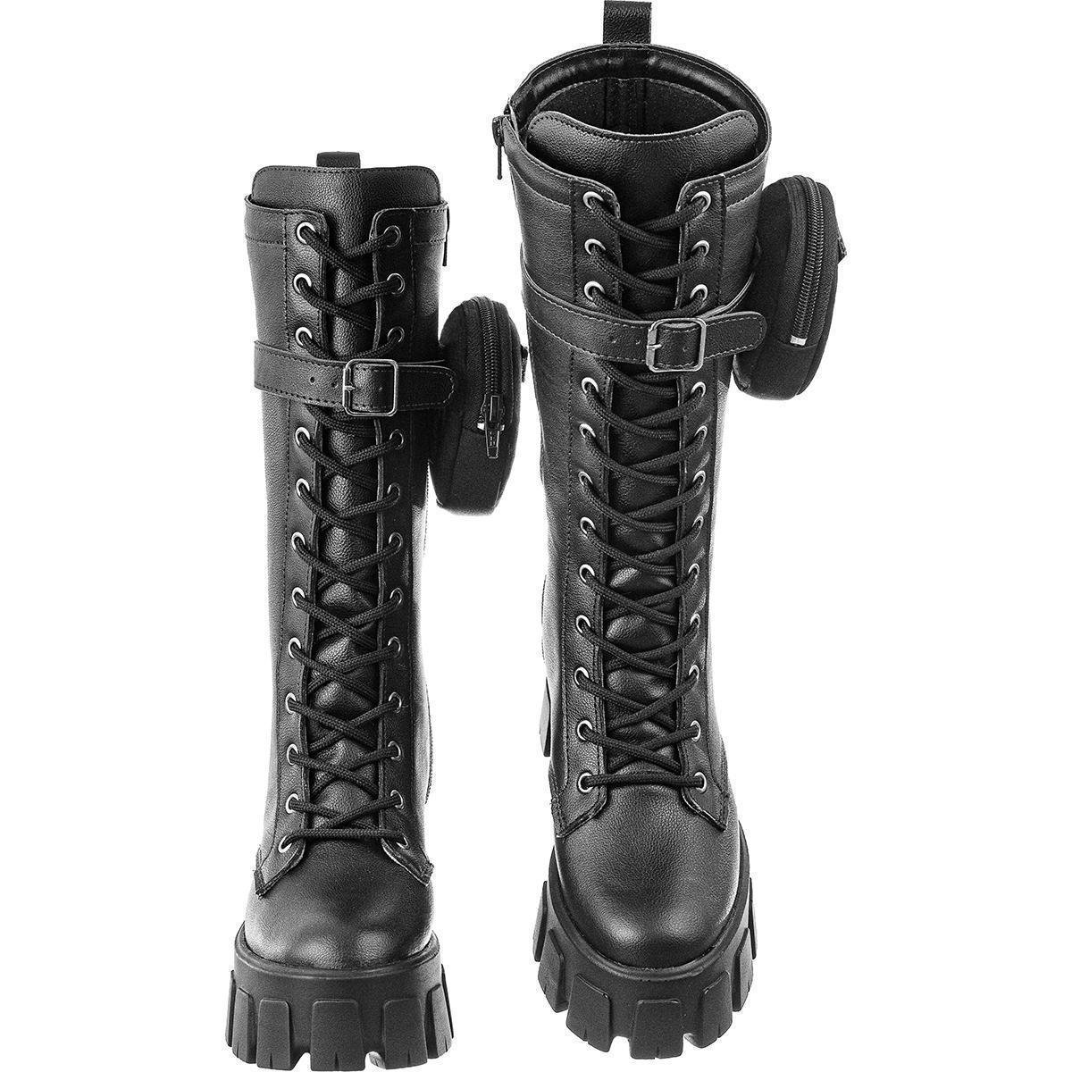 Coturno Bota GiGiL Alto Tratorado Bolsinha Lateral Feminino - Preto |  Zattini