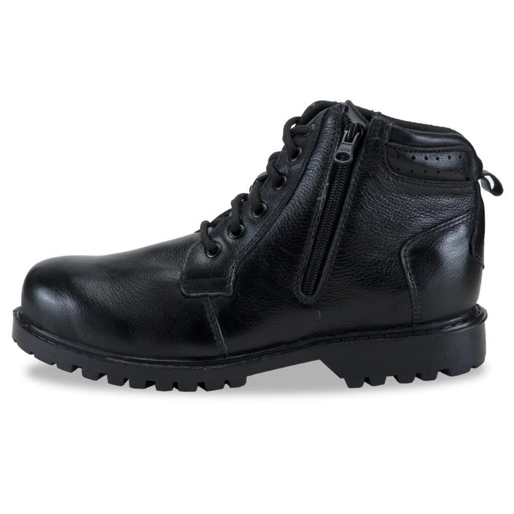 Coturno Bota Masculina Couro Cadarço e Ziper Calce Facil Com Puxador Traseiro Palmilha EVA Macia