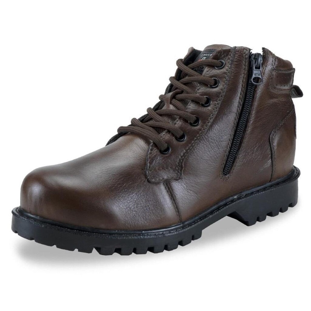 Coturno Bota Masculina Couro Cadarço e Ziper Calce Facil Com Puxador Traseiro Palmilha EVA Macia