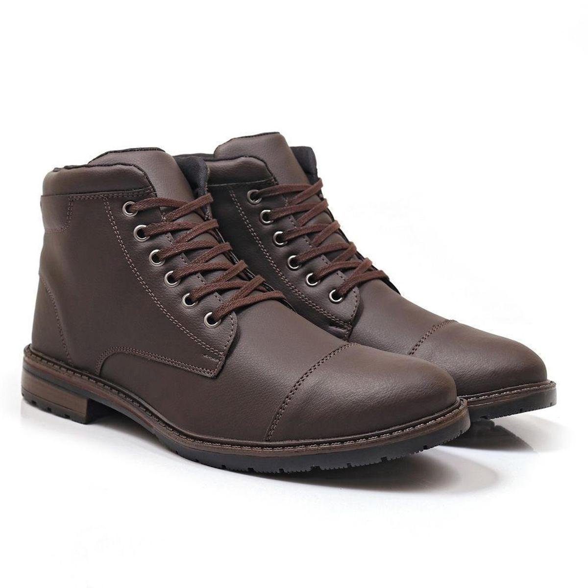 Coturno Casual Masculino Bota Cano Alto Cadarço Confortável - Cafe Menor preço em Coturno Casual Masculino Bota Cano Alto Cadarço Confortável - Cafe