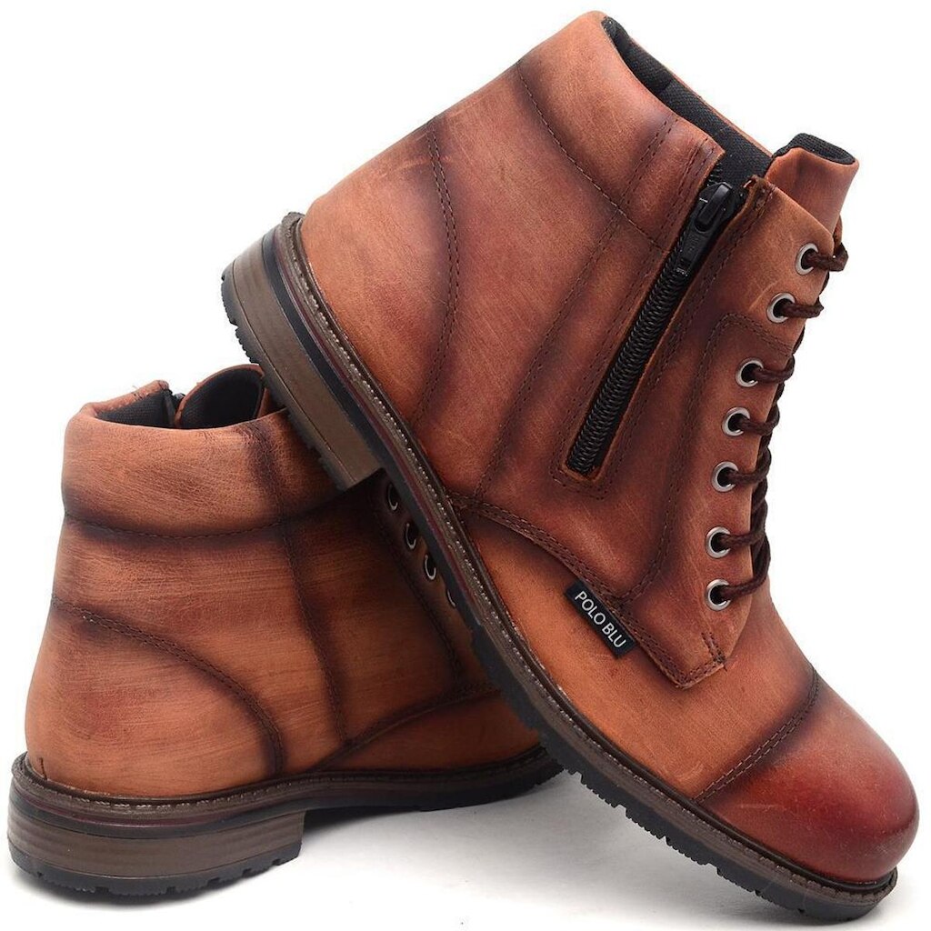 Coturno Casual Masculino Couro Cadarço Zíper Conforto