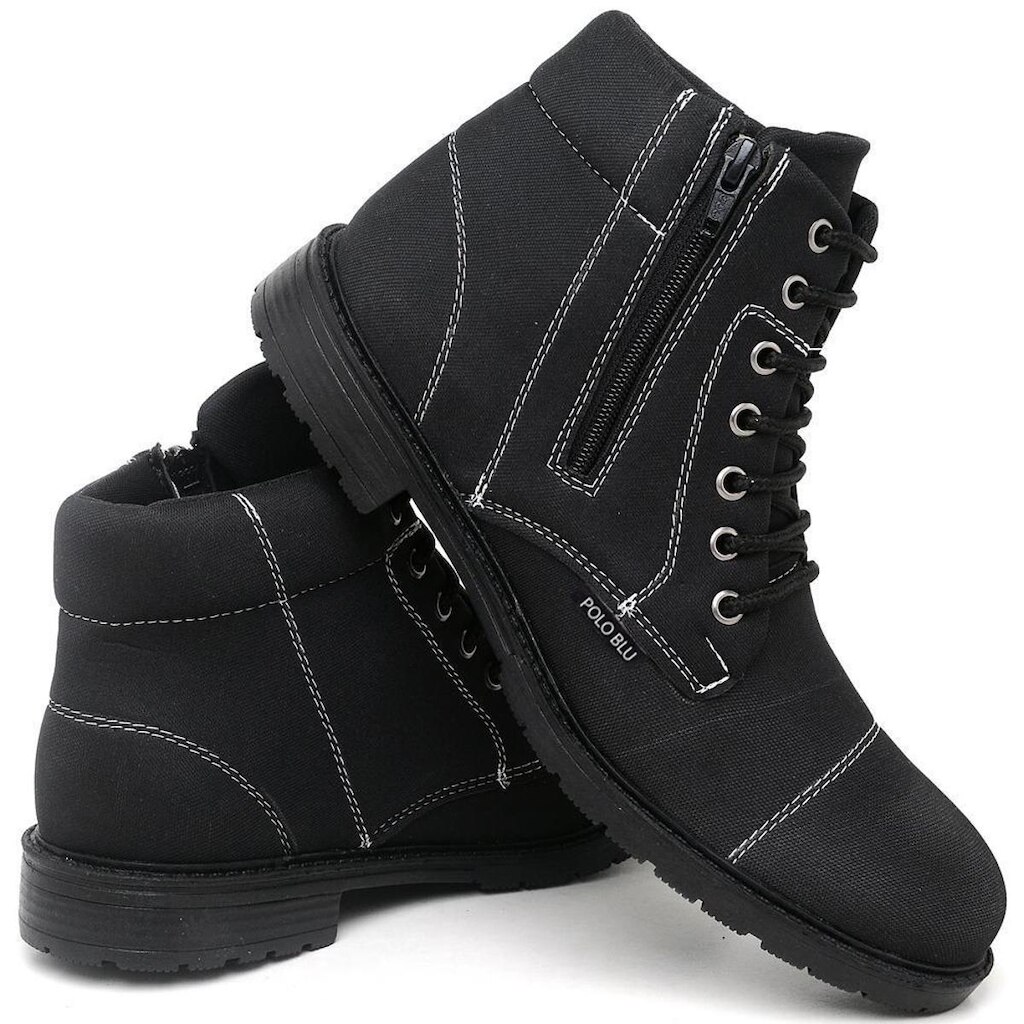 Coturno Casual Masculino Lona Cadarço Zíper Conforto