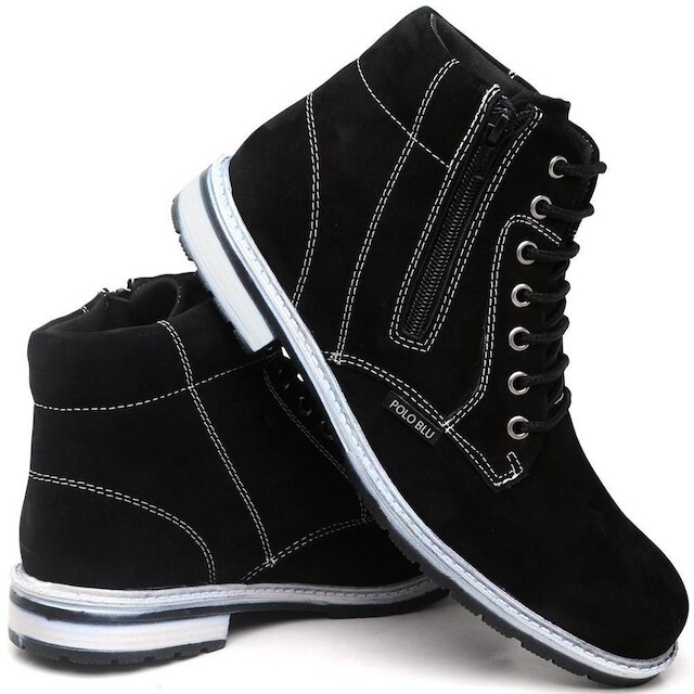 Coturno Casual Masculino Nobuck Cadarço Zíper Conforto