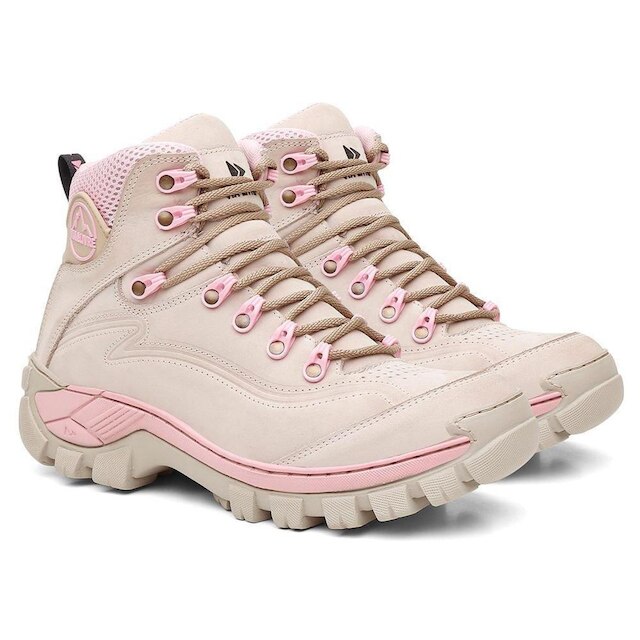 Coturno Feminino Bota Em Couro Legítimo Resistente Reforçada Com C.A Leve Macia Confortável Trilha