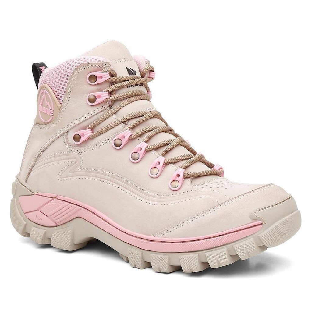 Coturno Feminino Bota Em Couro Legítimo Resistente Reforçada Com C.A Leve Macia Confortável Trilha