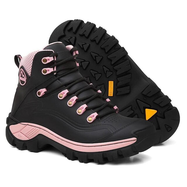 Coturno Feminino Bota Em Couro Legítimo Resistente Reforçada Com C.A Leve Macia Confortável Trilha