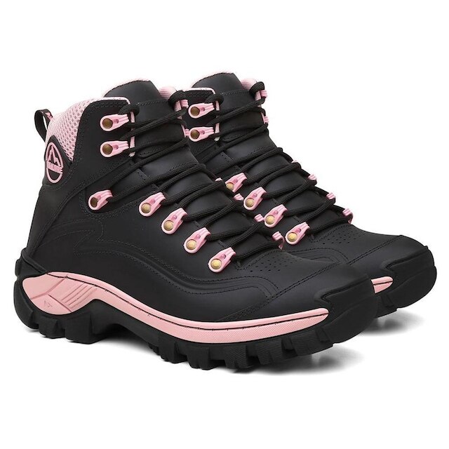 Coturno Feminino Bota Em Couro Legítimo Resistente Reforçada Com C.A Leve Macia Confortável Trilha