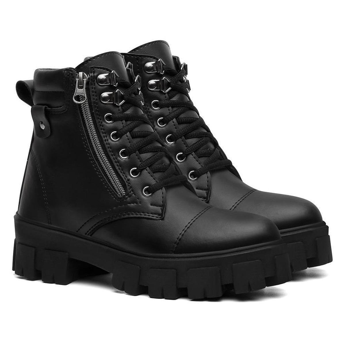 Coturno Feminino Bota Feminina Tratorada Casual Zíper Lateral Cano Curto Modinha Menor preço em Coturno Feminino Bota Feminina Tratorada Casual Zíper Lateral Cano Curto Modinha