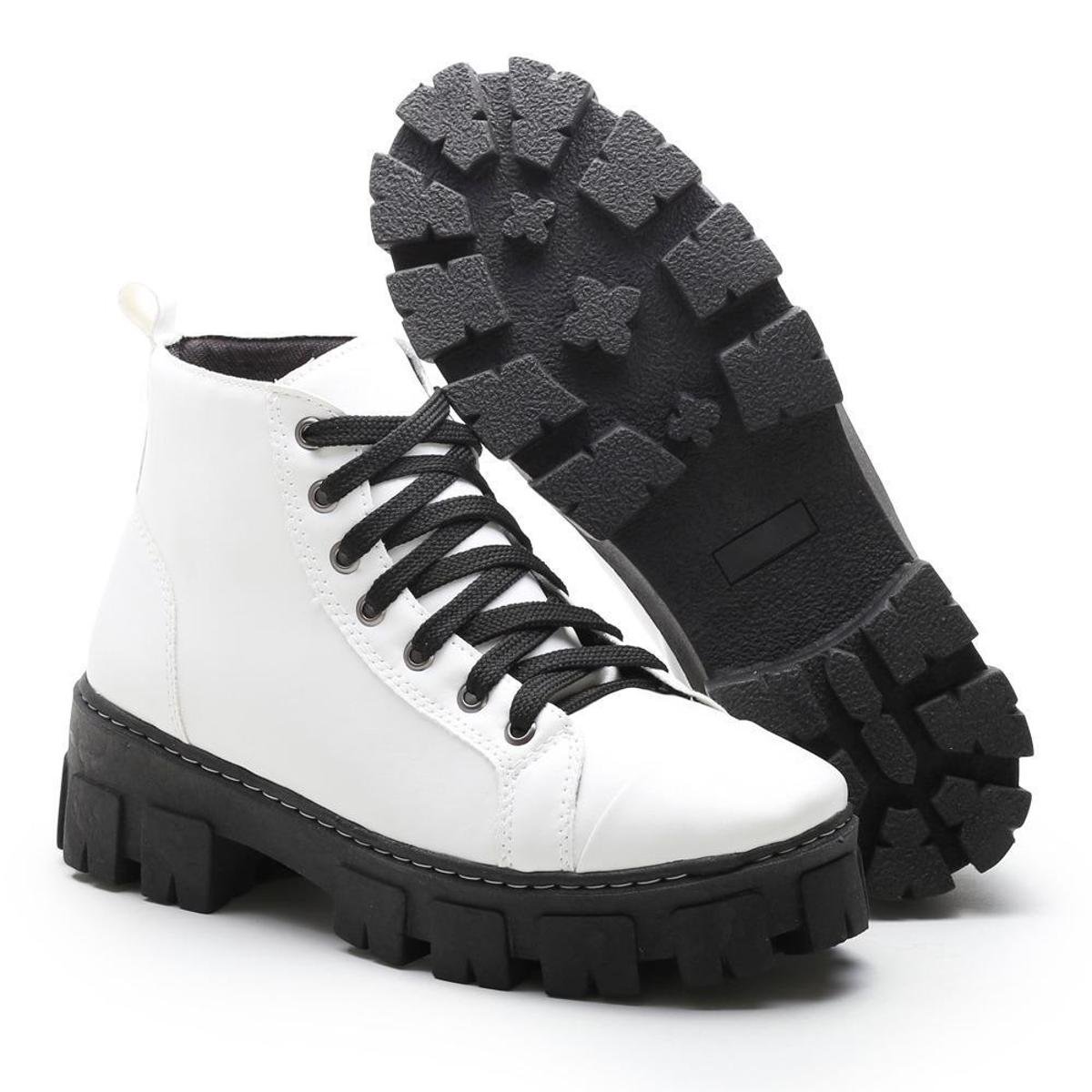 Coturno Feminino Bota Plataforma Sola Tratorada Cano Baixo Conforto CL135 -  Branco | Zattini