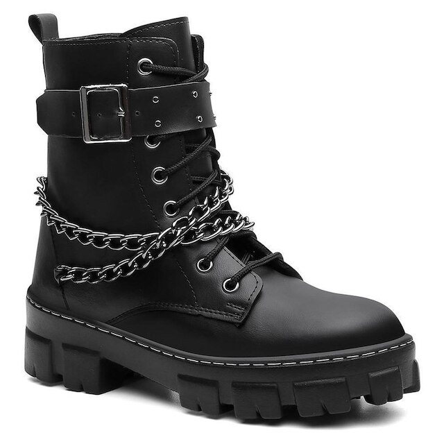 Coturno Feminino Bota Tratorado Ziper Fivela Confortável