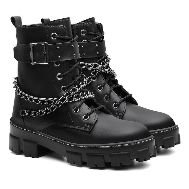 Coturno Feminino Bota Tratorado Ziper Fivela Confortável
