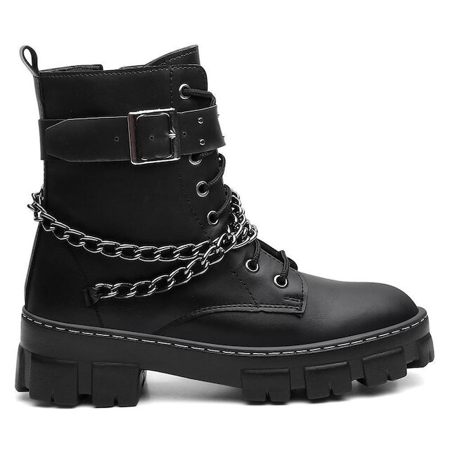 Coturno Feminino Bota Tratorado Ziper Fivela Confortável